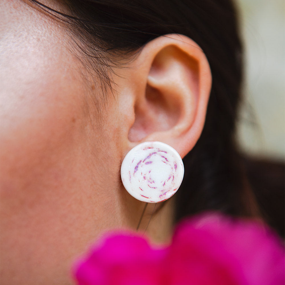 Boucles d'oreilles clips en porcelaine rose